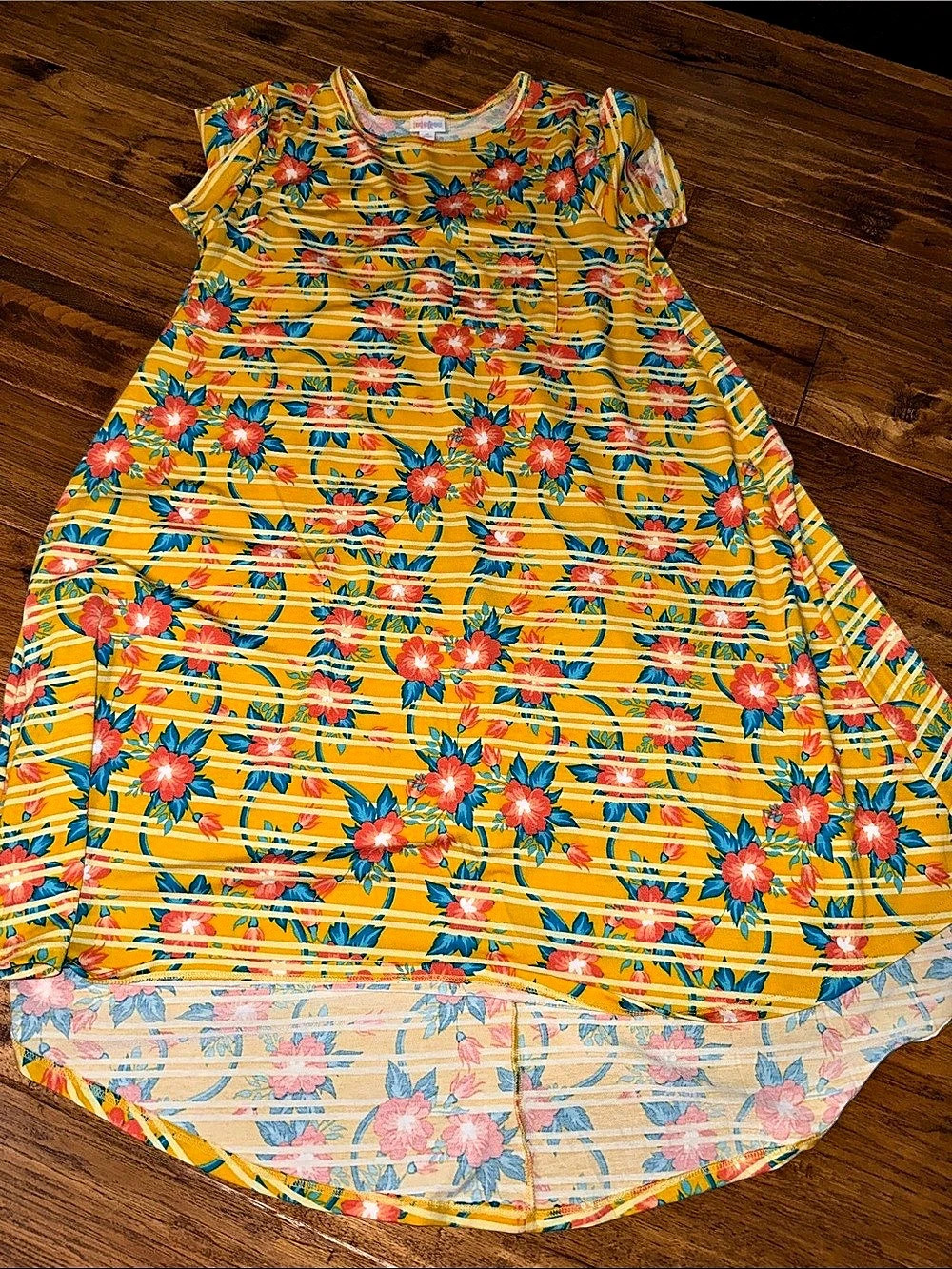 LuLaRoe Carly Swing Dress Floral Mini Yellow & Multicolor Medium